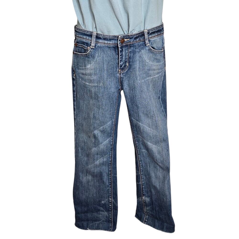 White House Black Market‎ Womens Capri Jeans 2 Blue Raw Hem Stretch Embroidered